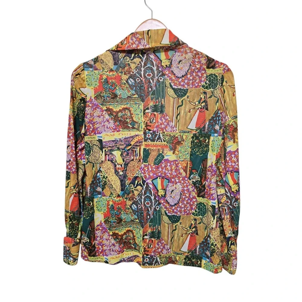 70s Vintage Long Dress Indian Gods Patchwork Print And Matching Shirt Hippie‎
